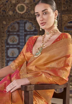 Woven Art Silk Jacquard Saree in Orange