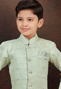 Woven Art Silk Jacquard Sherwani in Light Green