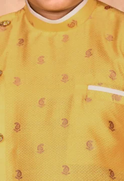 Woven Art Silk Jacquard Sherwani in Yellow
