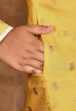 Woven Art Silk Jacquard Sherwani in Yellow