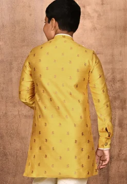 Woven Art Silk Jacquard Sherwani in Yellow