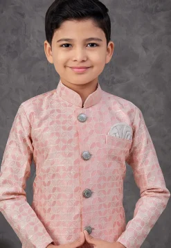 Woven Art Silk Jacquard Sherwani in Peach