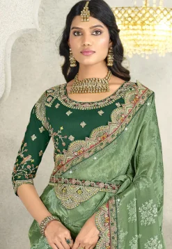 Woven Art Silk Jacquard Saree in Light Green