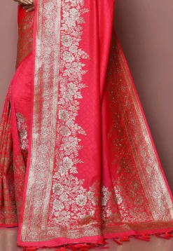 Woven Art Silk Jacquard Saree in Pink