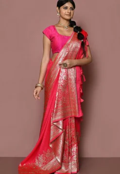 Woven Art Silk Jacquard Saree in Pink