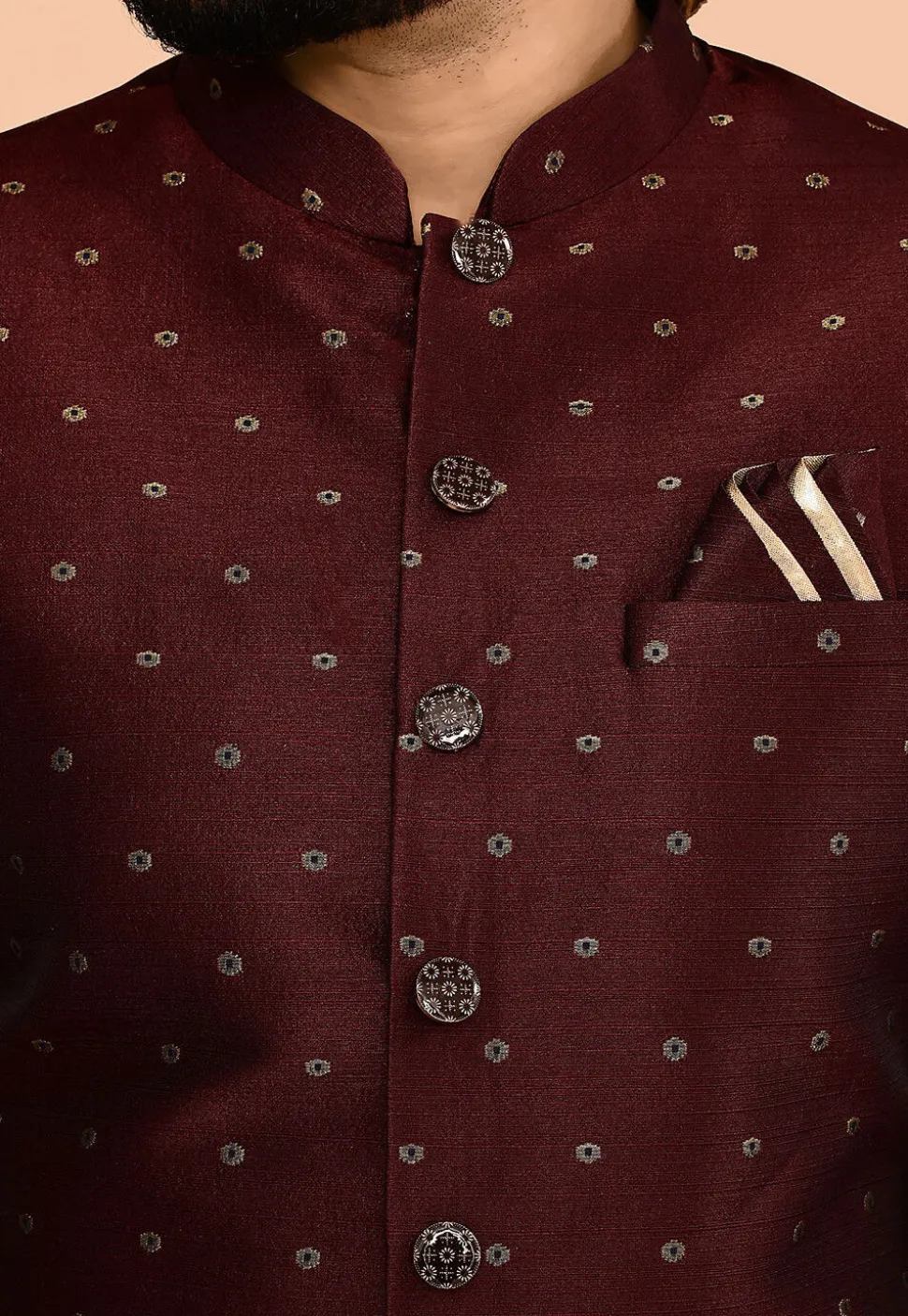 Woven Art Silk Jacquard Sherwani in Maroon