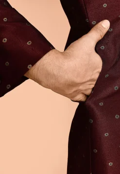 Woven Art Silk Jacquard Sherwani in Maroon