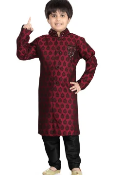 Woven Art Silk Jacquard Sherwani in Maroon