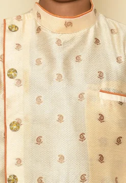Woven Art Silk Jacquard Sherwani in Off White