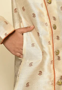 Woven Art Silk Jacquard Sherwani in Off White
