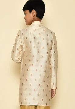 Woven Art Silk Jacquard Sherwani in Off White