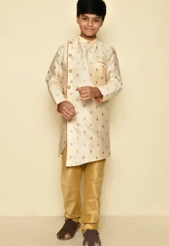 Woven Art Silk Jacquard Sherwani in Off White