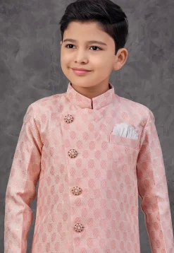 Woven Art Silk Jacquard Sherwani in Peach