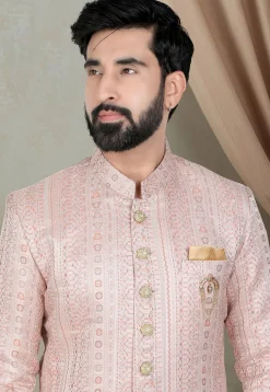 Woven Art Silk Jacquard Sherwani in Pink