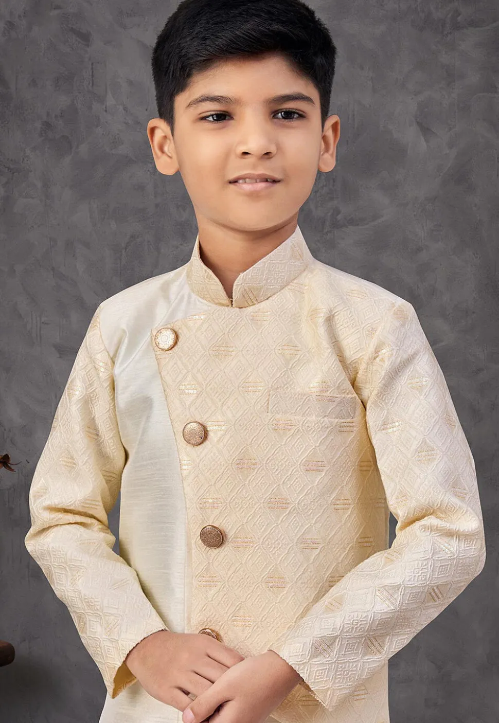 Woven Art Silk Jacquard Sherwani in Beige