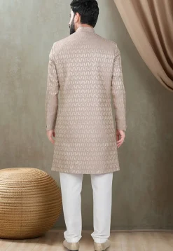 Woven Art Silk Jacquard Sherwani in Dusty Purple