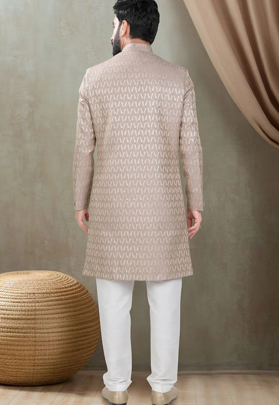 Woven Art Silk Jacquard Sherwani in Dusty Purple