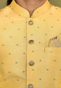 Woven Art Silk Jacquard Sherwani in Mustard