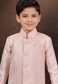Woven Art Silk Jacquard Sherwani in Pink