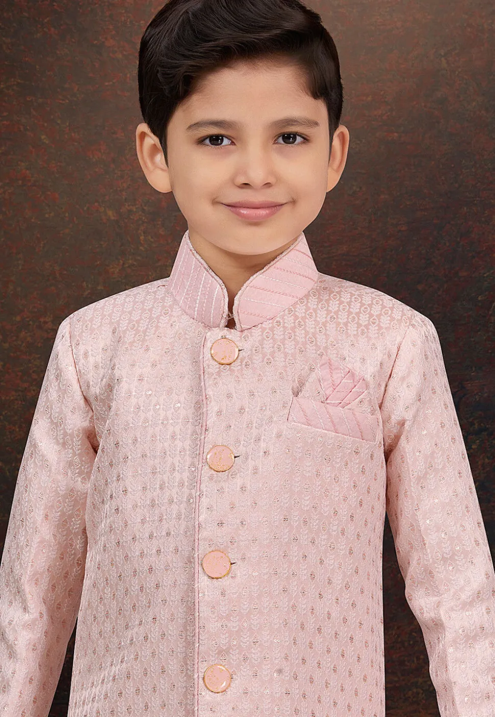 Woven Art Silk Jacquard Sherwani in Pink