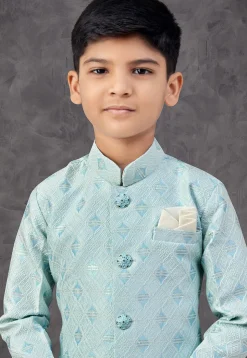Woven Art Silk Jacquard Sherwani in Sky Blue