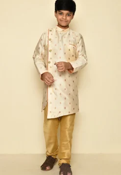 Woven Art Silk Jacquard Sherwani in Off White