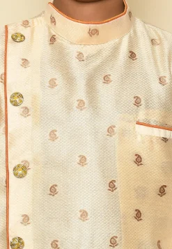Woven Art Silk Jacquard Sherwani in Off White