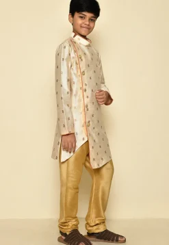 Woven Art Silk Jacquard Sherwani in Off White