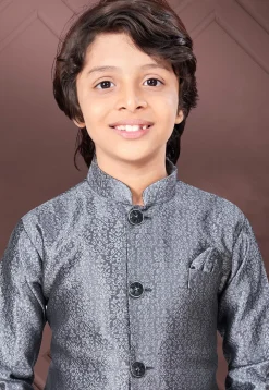 Woven Art Silk Jacquard Sherwani in Grey