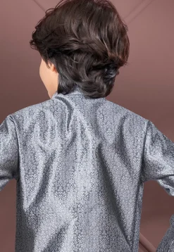 Woven Art Silk Jacquard Sherwani in Grey