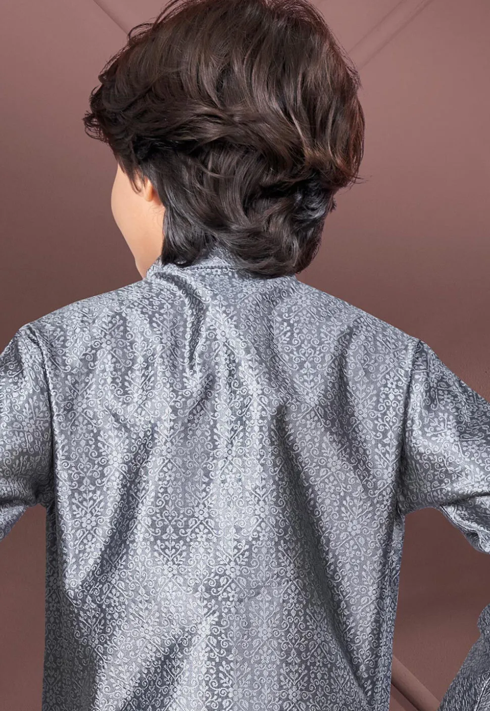Woven Art Silk Jacquard Sherwani in Grey