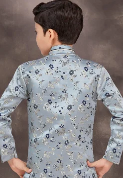 Woven Art Silk Jacquard Sherwani in Dusty Blue