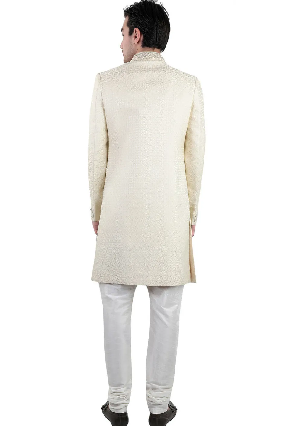 Woven Art Silk Jacquard Sherwani in Light Green
