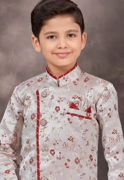 Woven Art Silk Jacquard Sherwani in Grey