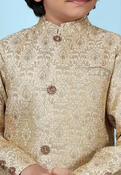 Woven Art Silk Jacquard Sherwani in Beige