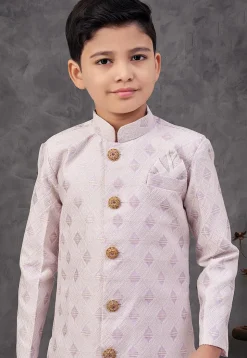 Woven Art Silk Jacquard Sherwani in Purple
