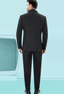 Woven Art Silk Jacquard Tuxedo in Black