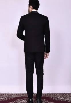 Woven Art Silk Jacquard Tuxedo in Black