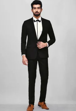 Woven Art Silk Jacquard Tuxedo in Black