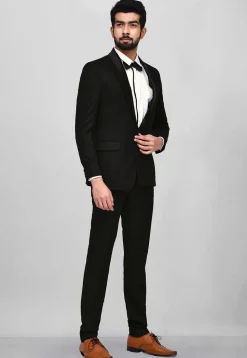 Woven Art Silk Jacquard Tuxedo in Black