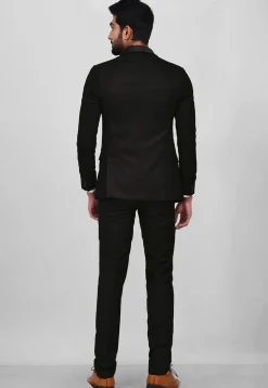 Woven Art Silk Jacquard Tuxedo in Black