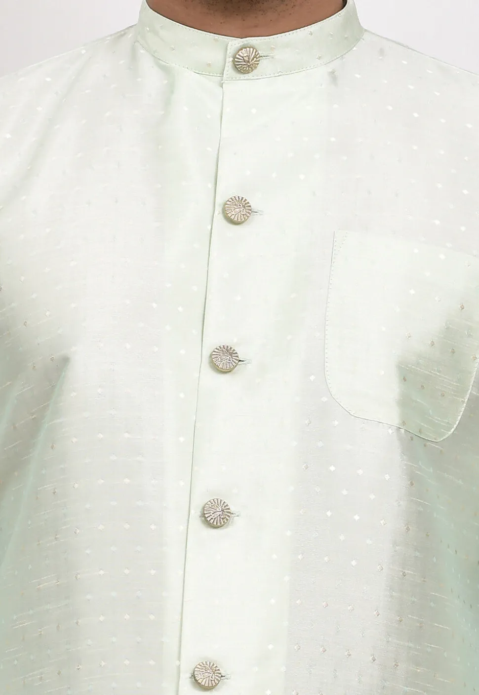 Woven Art Silk Jaquard Kurta Set in Pastel Green