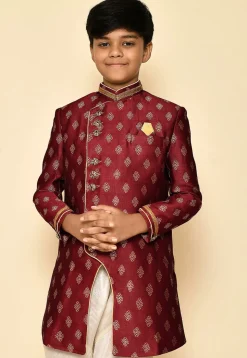 Woven Art Silk Jaquard Kurta in Maroon