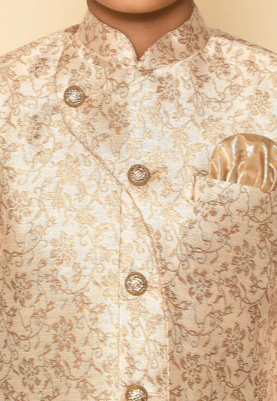 Woven Art Silk Jaquard Kurta in Cream