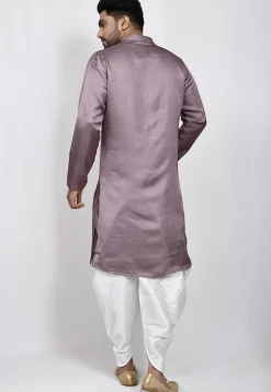 Woven Art Silk Jaquard Kurta Set in Dusty Purple