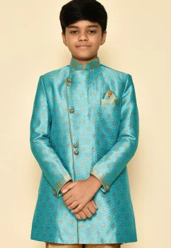 Woven Art Silk Jaquard Kurta in Sky Blue