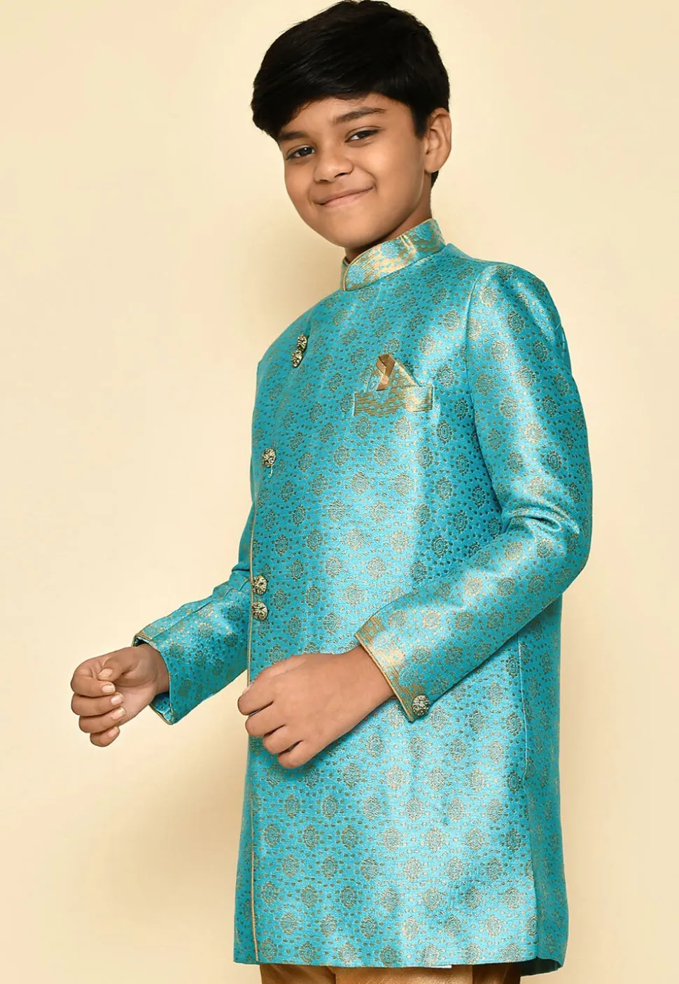 Woven Art Silk Jaquard Kurta in Sky Blue