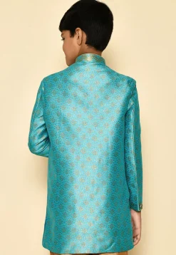 Woven Art Silk Jaquard Kurta in Sky Blue