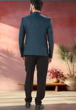 Woven Art Silk Jodhpuri Suit in Blue