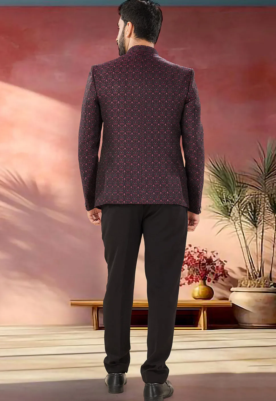 Woven Art Silk Jodhpuri Suit in Maroon